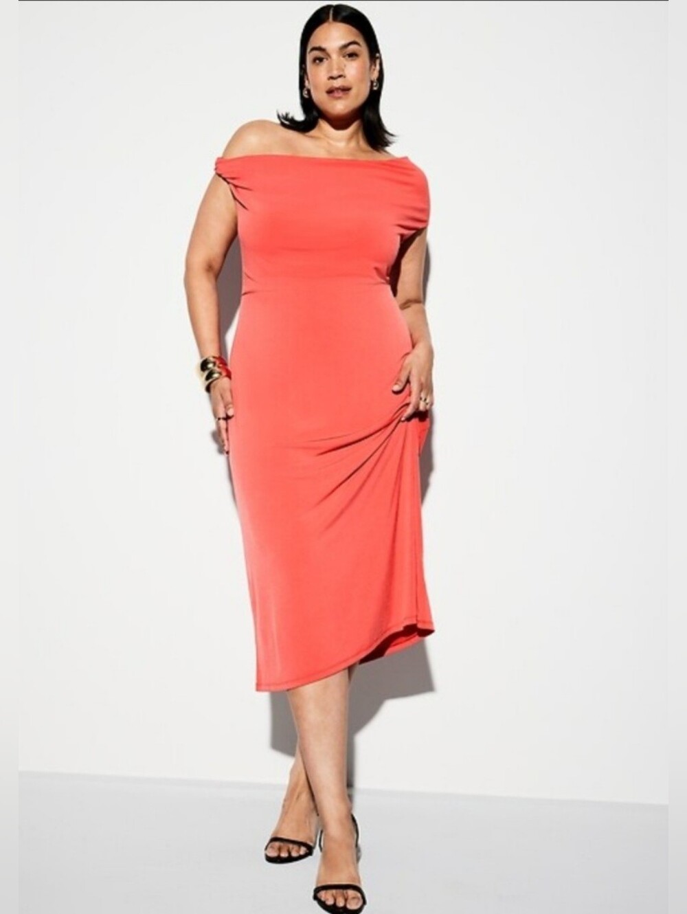 NWT Old Navy The Occasion One-Shoulder Coral Pink Midi Dress Summer Size XL